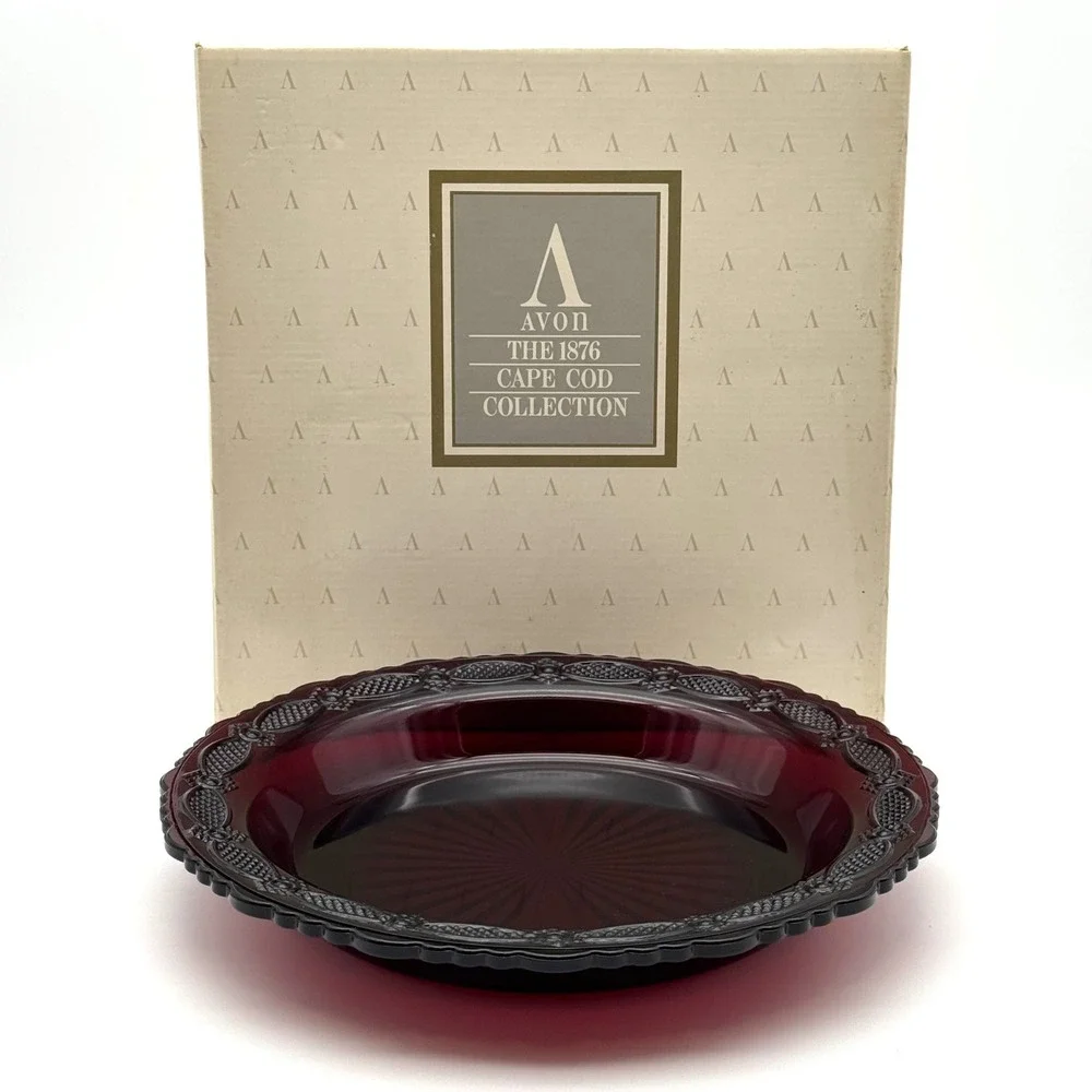 Avon 1876 Cape Cod Collection Pie Plate‎ Server Ruby Red Glass 1992 NIB